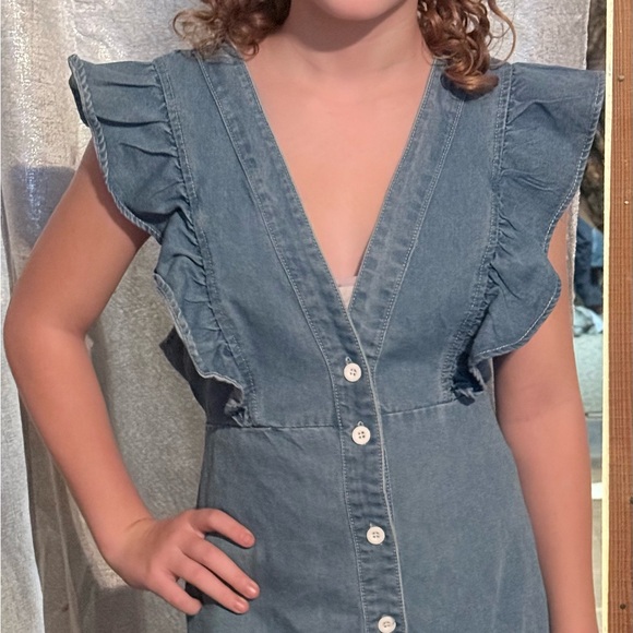 Denim Button-Down Ruffle Dress - Picture 2 of 3